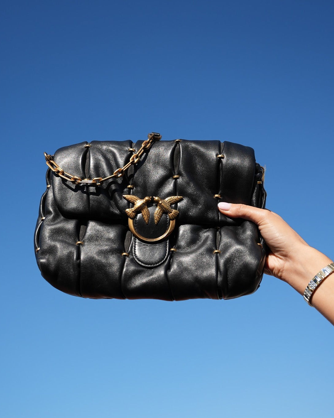 Pinko Black Leather Love Bag Puff Maxi Quilt Crossbody