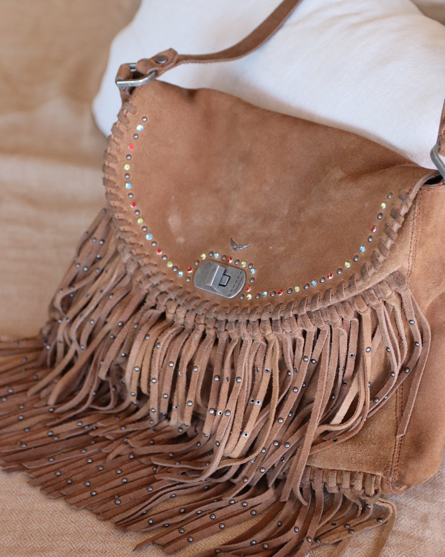 Zadig & Voltaire Camel Suede Fringe Handbag
