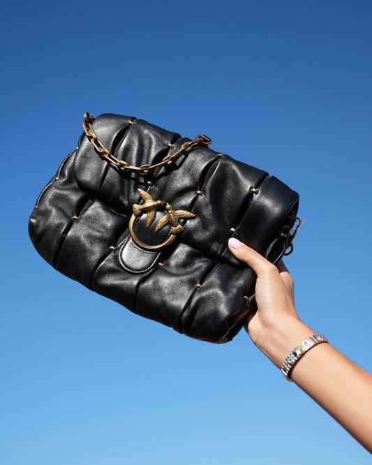 Pinko Black Leather Love Bag Puff Maxi Quilt Crossbody