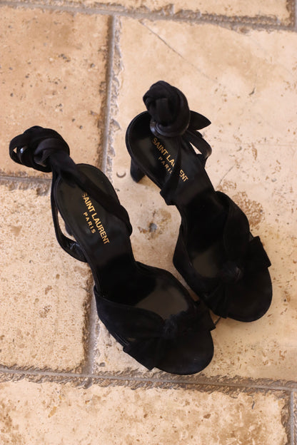 Saint Laurent black suede lace-up pumps
