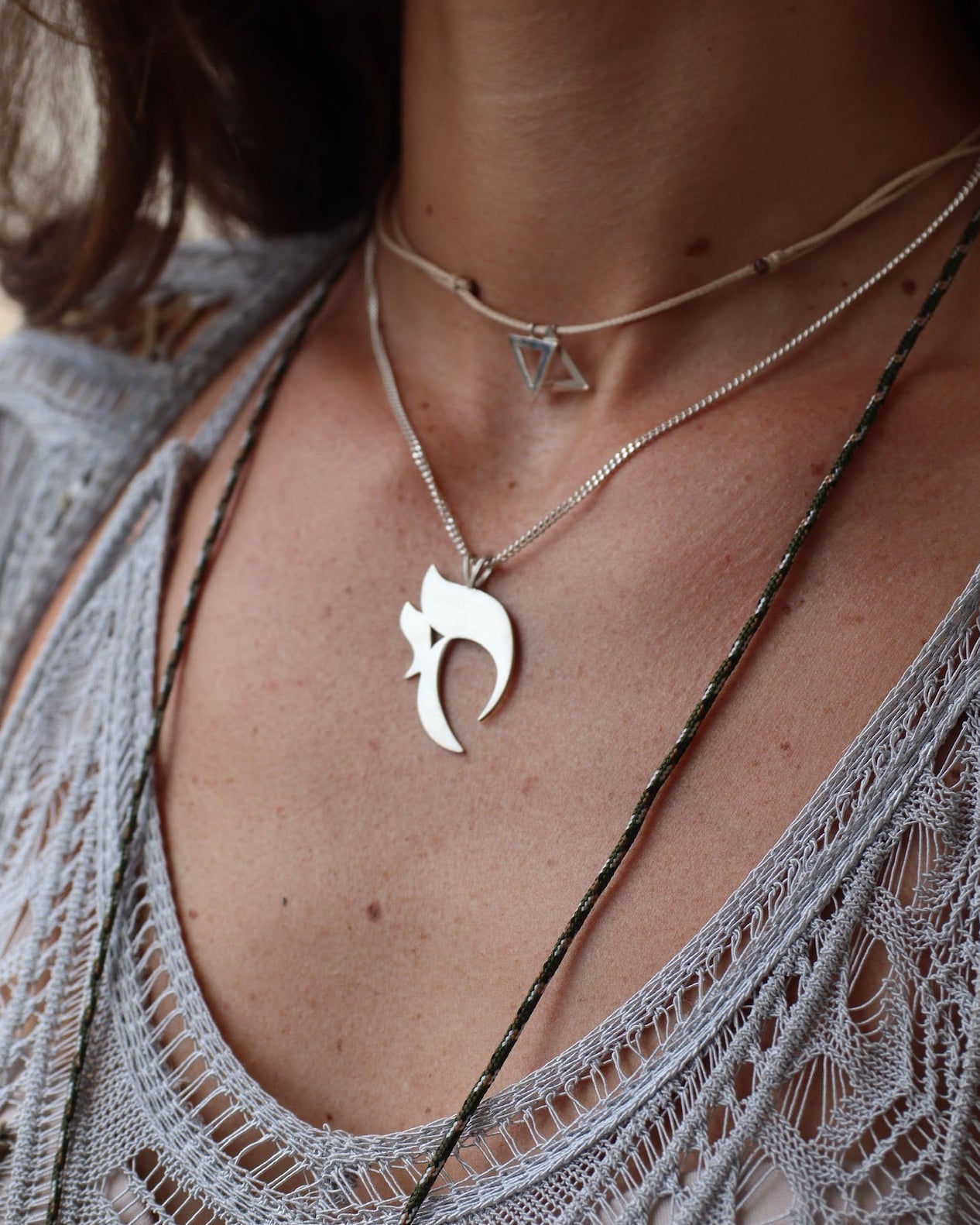 Large Silver Haï Necklace