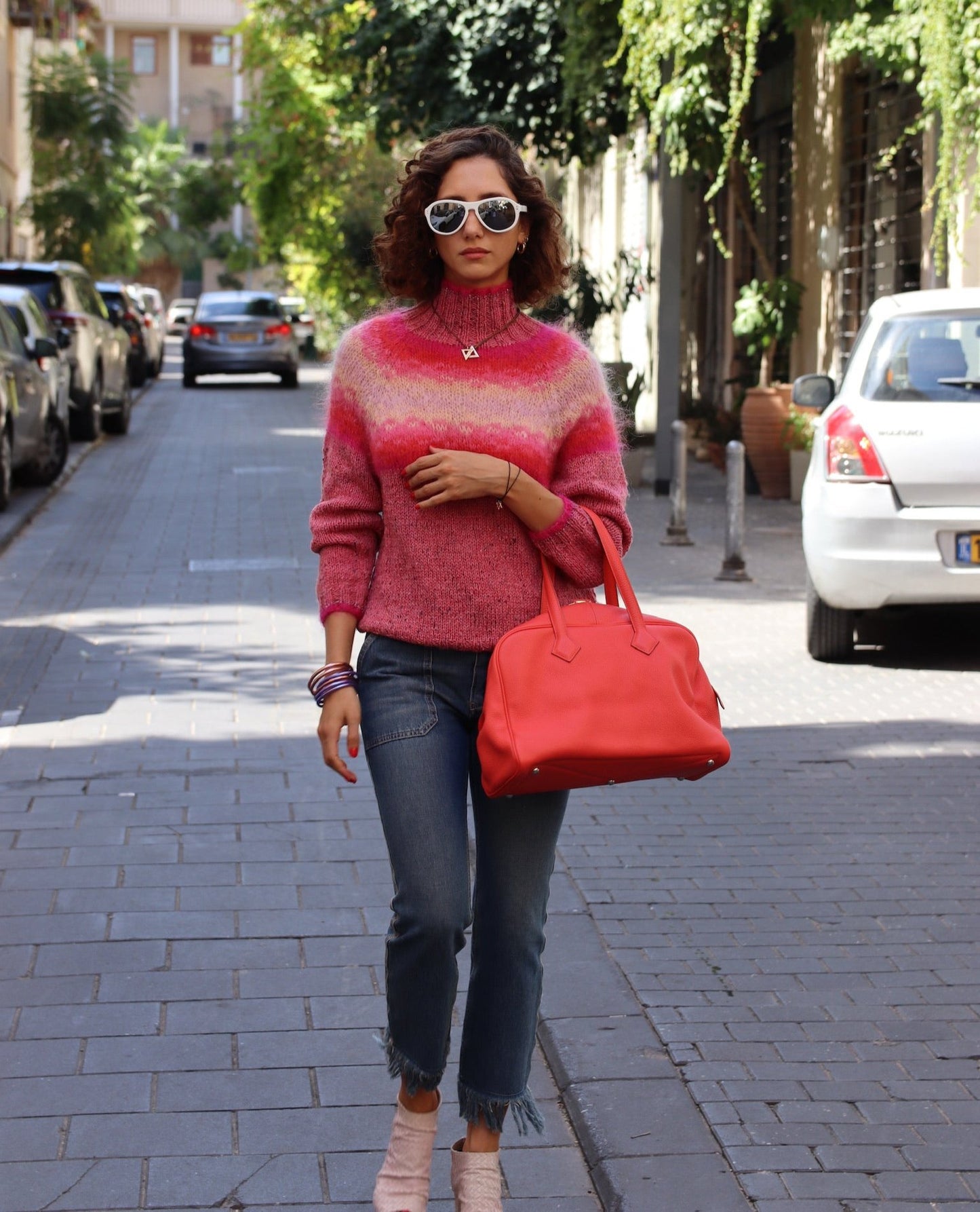 Hermès Victoria Coral Leather Handbag