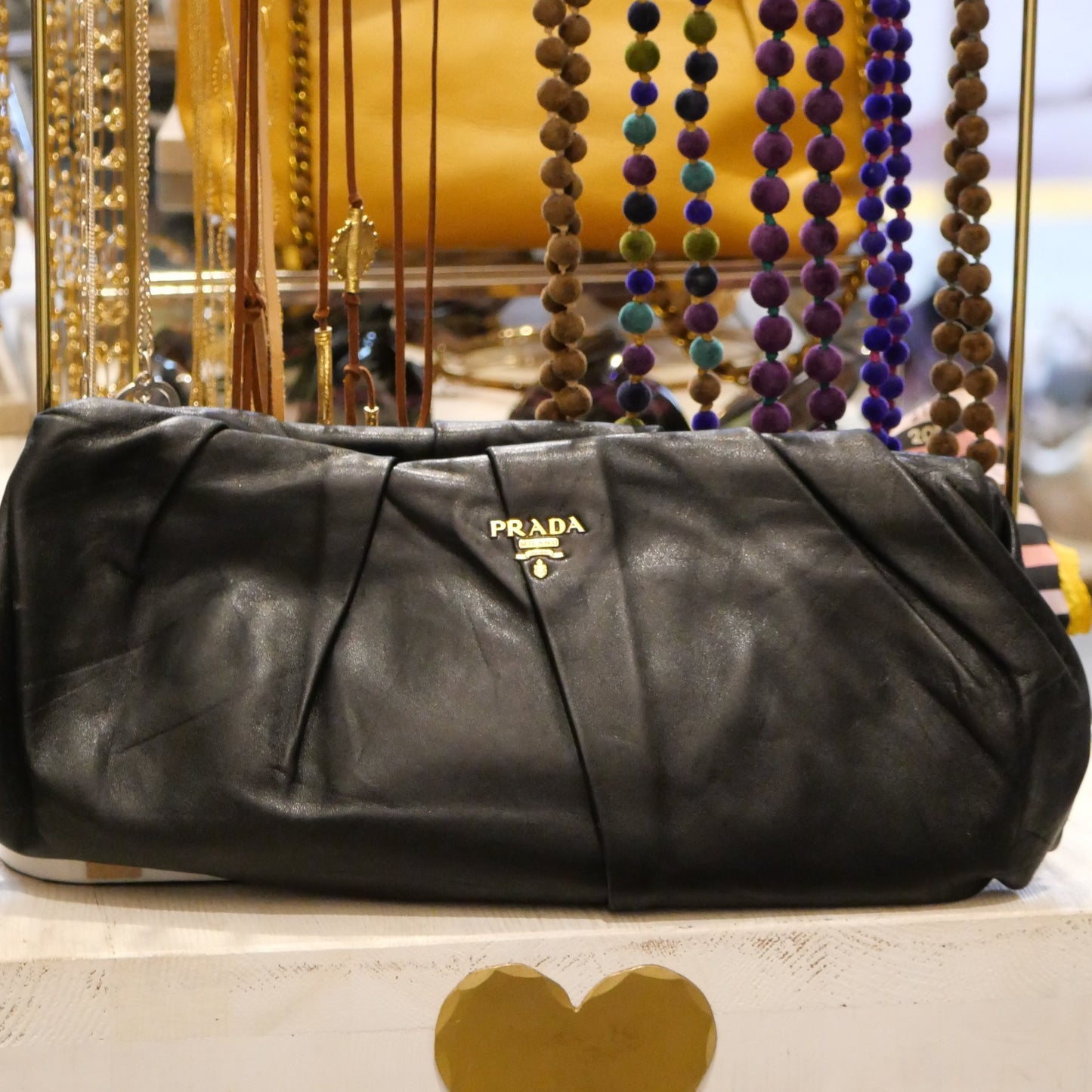 Prada Nappa Pleated Clutch Black