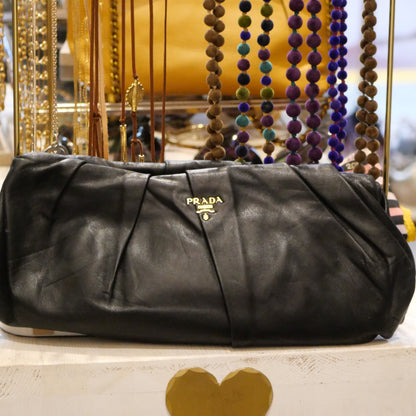 Prada Nappa Pleated Clutch Black