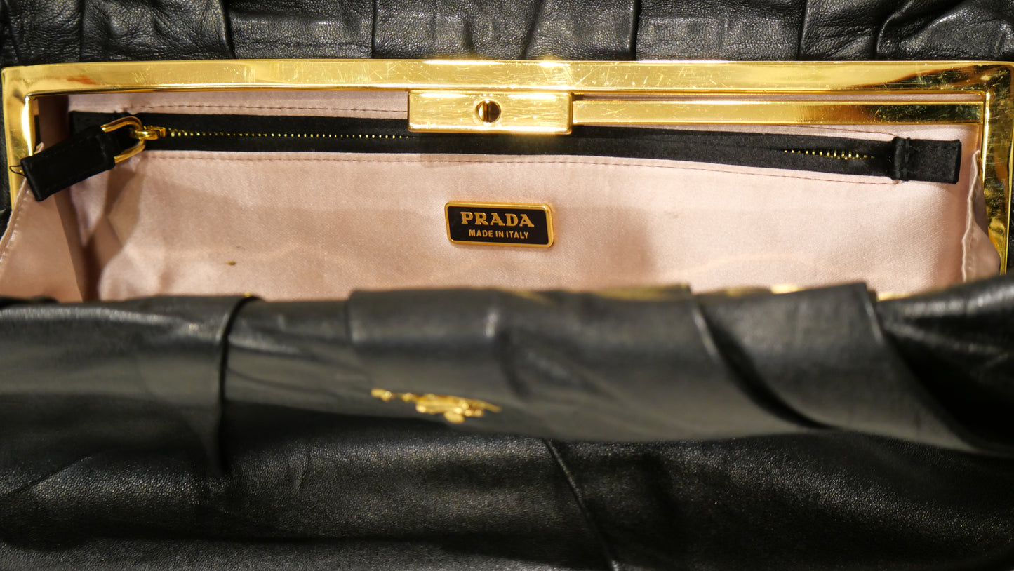 Prada Nappa Pleated Clutch Black