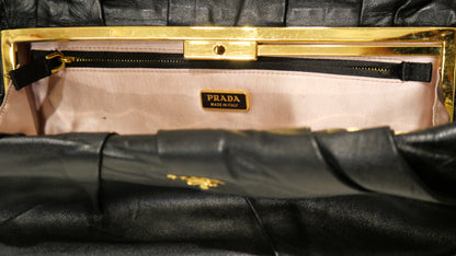 Prada Nappa Pleated Clutch Black