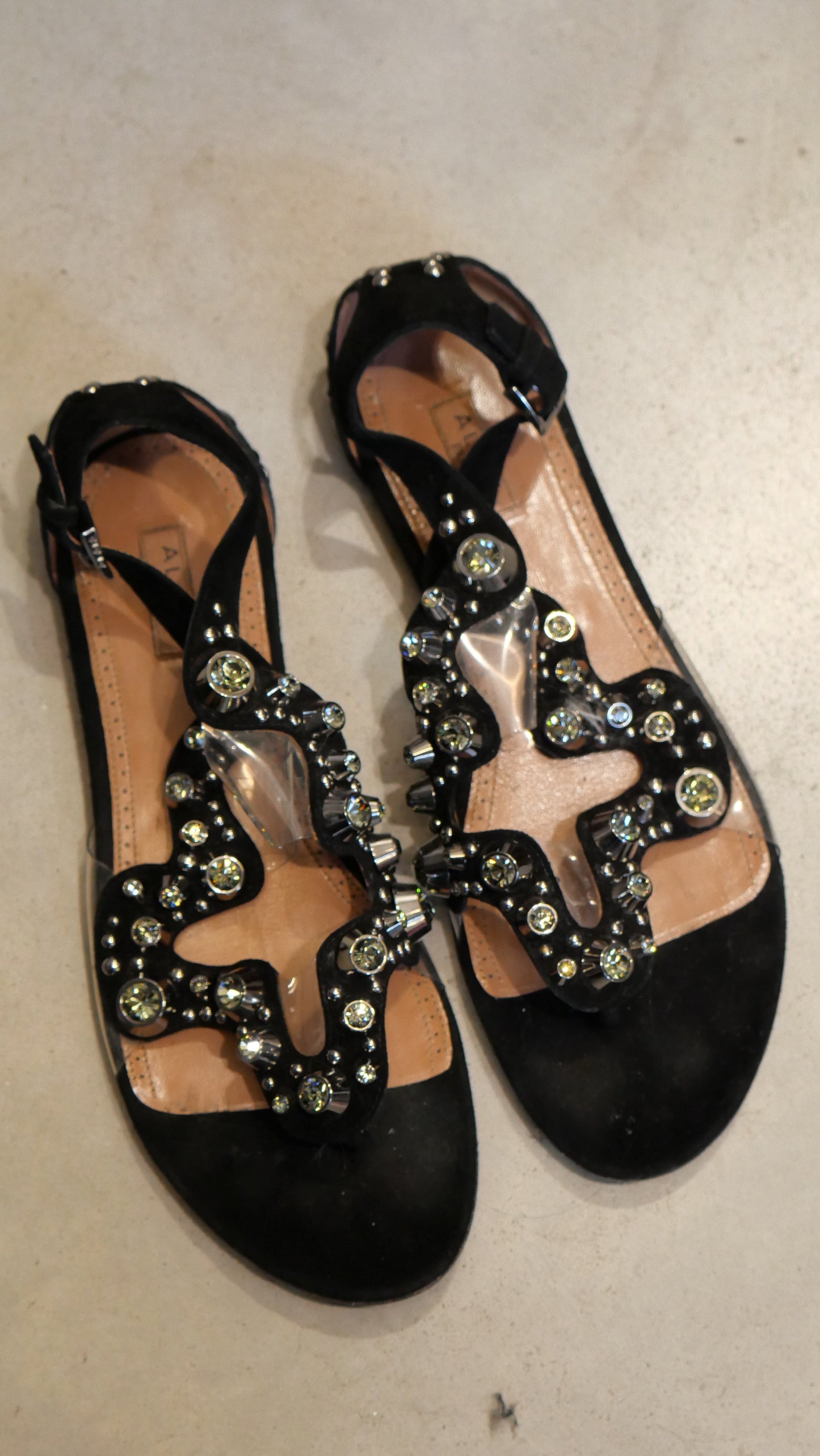 Alaïa metallic gladiator sandals black