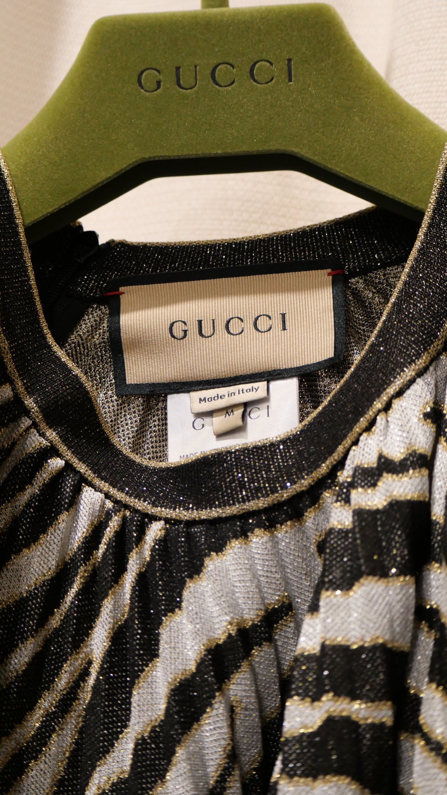 Gucci zebra-print metallic gown