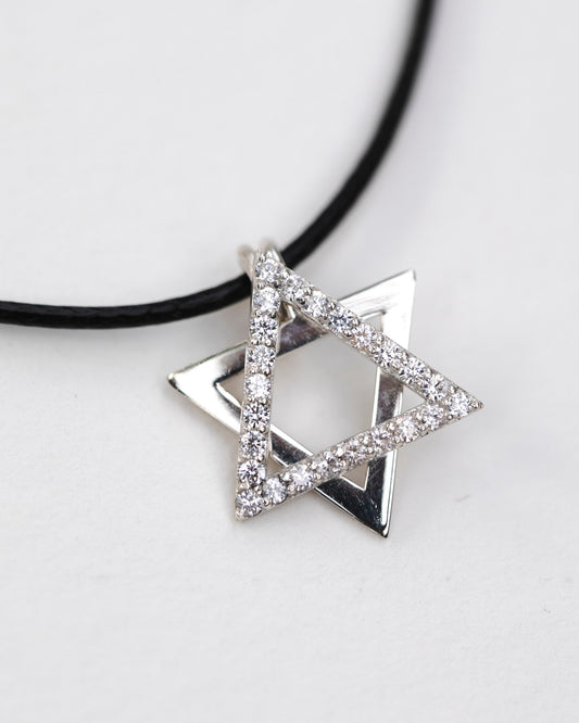 Sterling Silver & Zircon Magen David Necklace